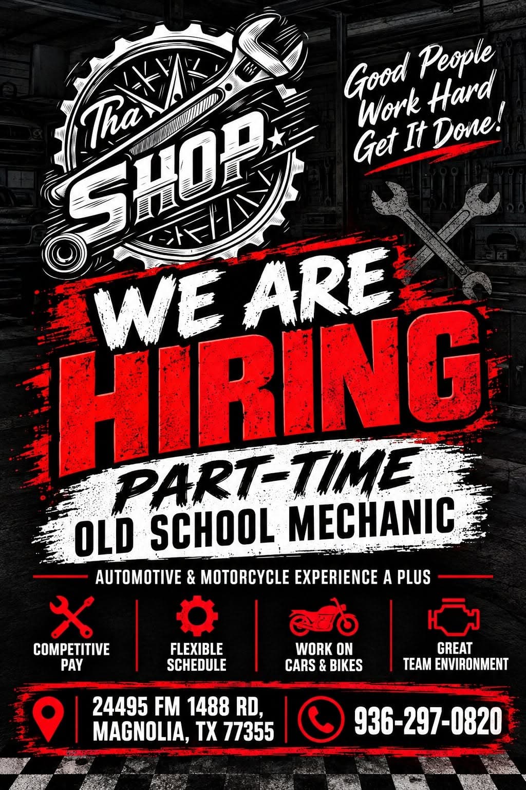 Tha Shop is hiring a part-time mechanic in Magnolia, Texas